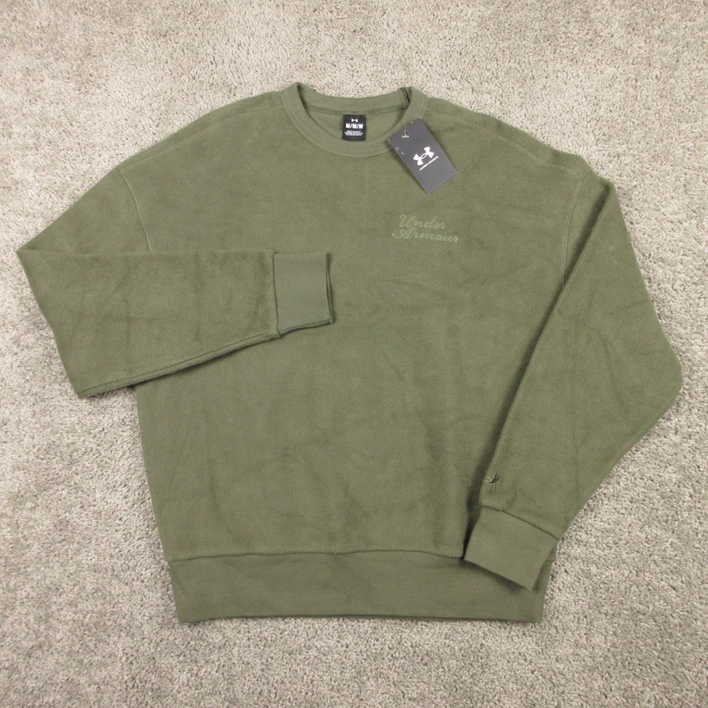 Under Armour Sweater Mens Medium Green UA Icon Reverse Terry Crewneck NEW